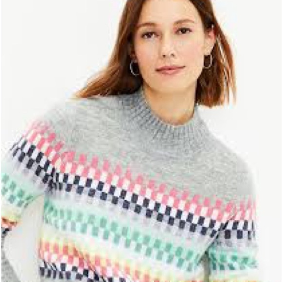 Loft Checkered Multicolored Geo Mock Neck Soft Knit Sweater Size XS - Picture 12 of 12